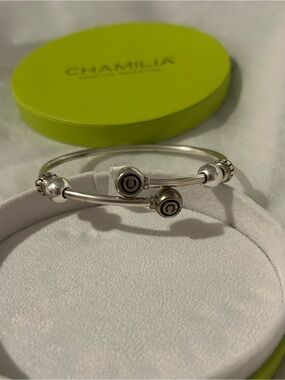 Chamilia Silver Double-Open Bangle Bracelet with Accent Beads